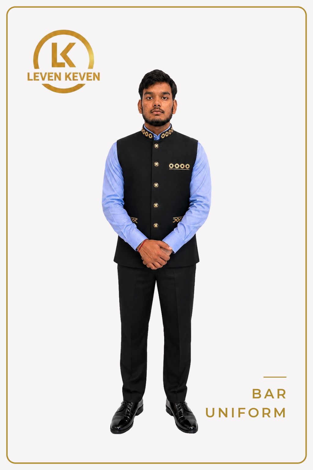 Black Bar Waistcoat with Blue Shirt