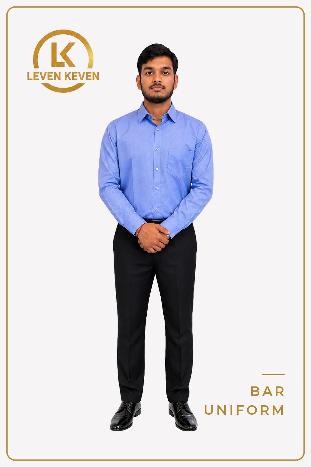Blue Bar Shirt with Black Trousers