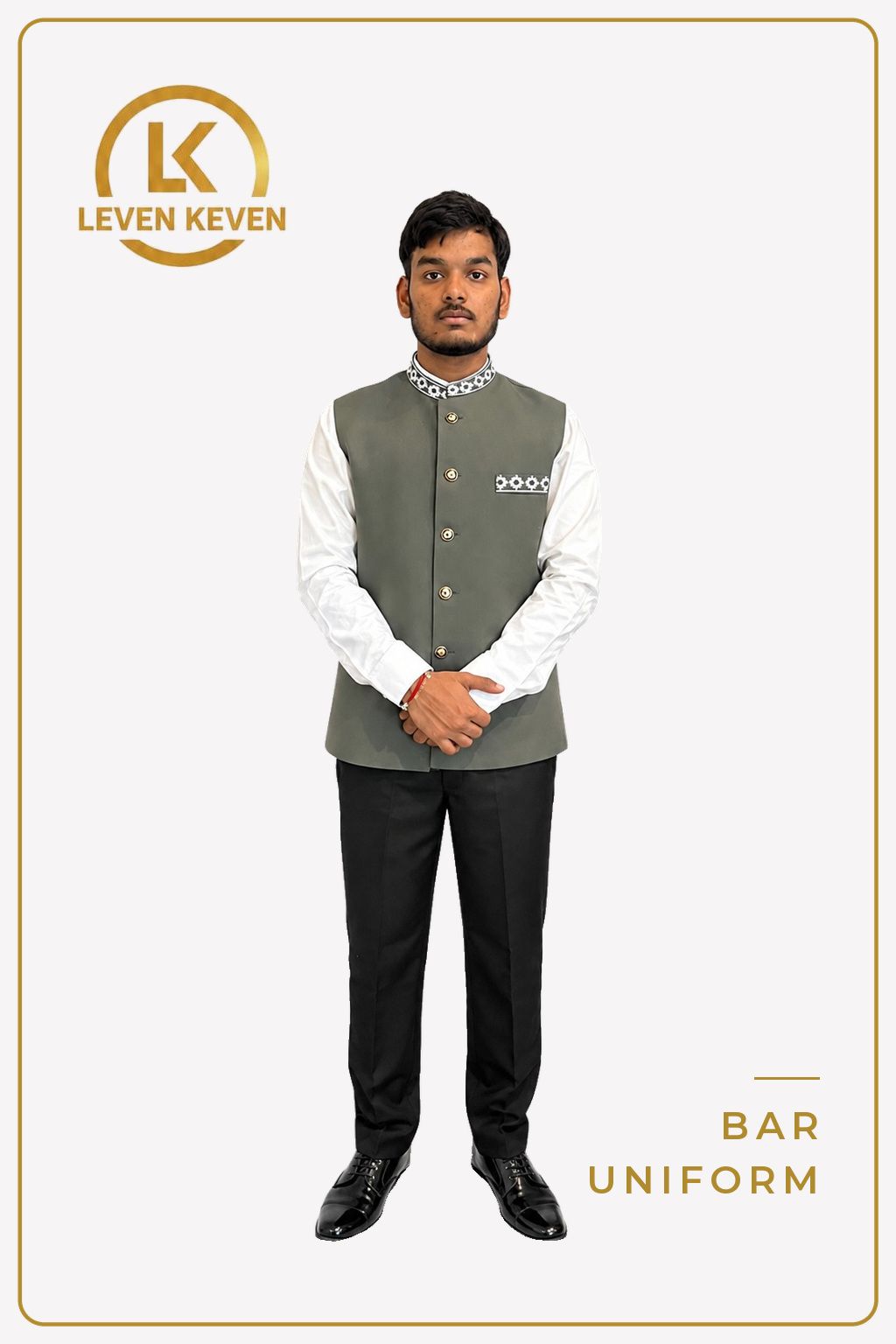 Grey Bar Waistcoat with Embroidered Collar
