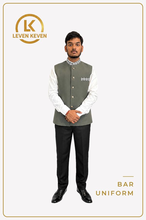 Grey Bar Waistcoat with Embroidered Collar