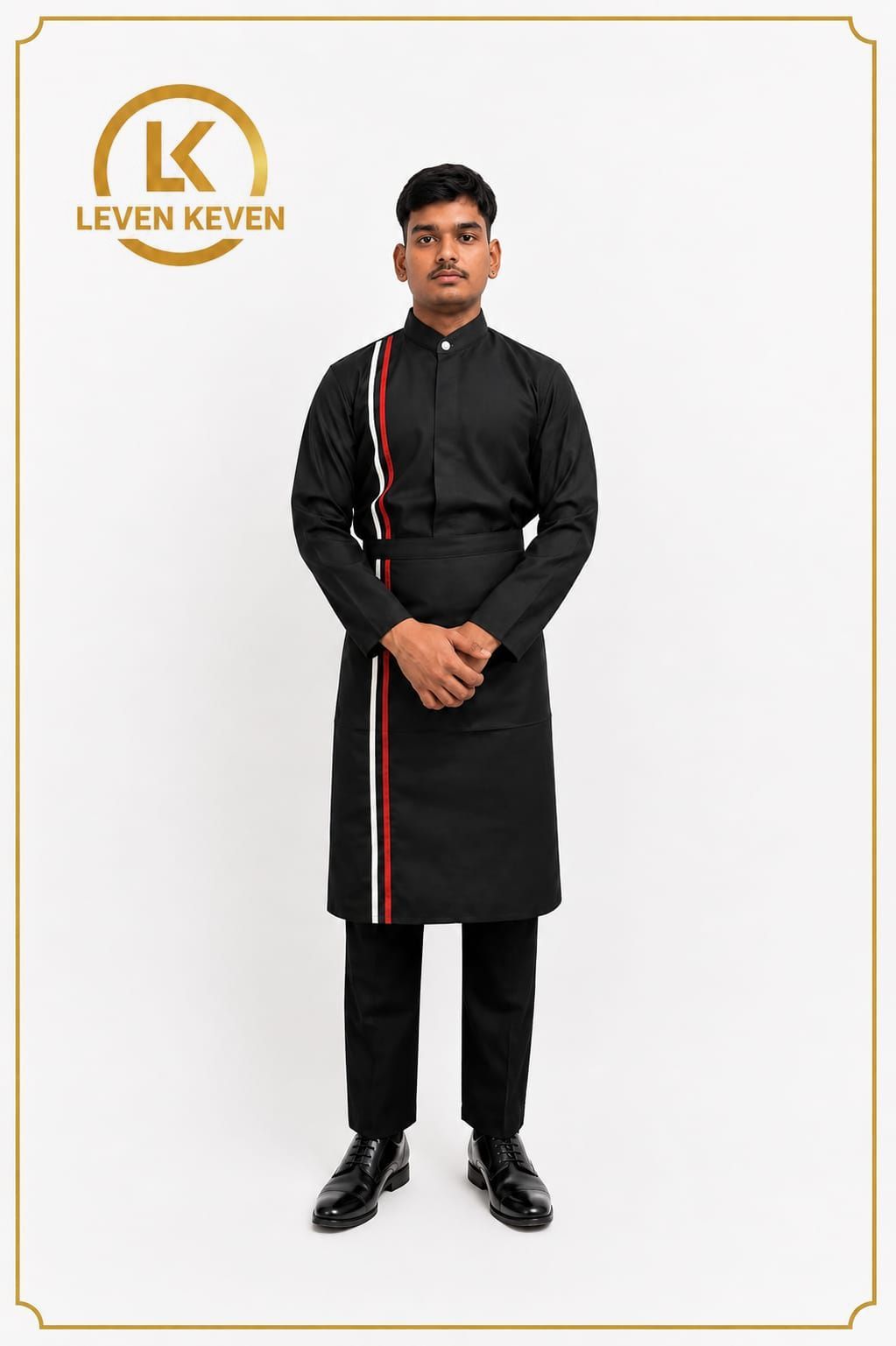 Black Chef Coat with Red and White Side Stripe