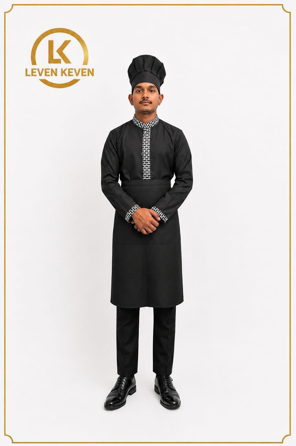 Black Chef Coat with White Embroidered Placket