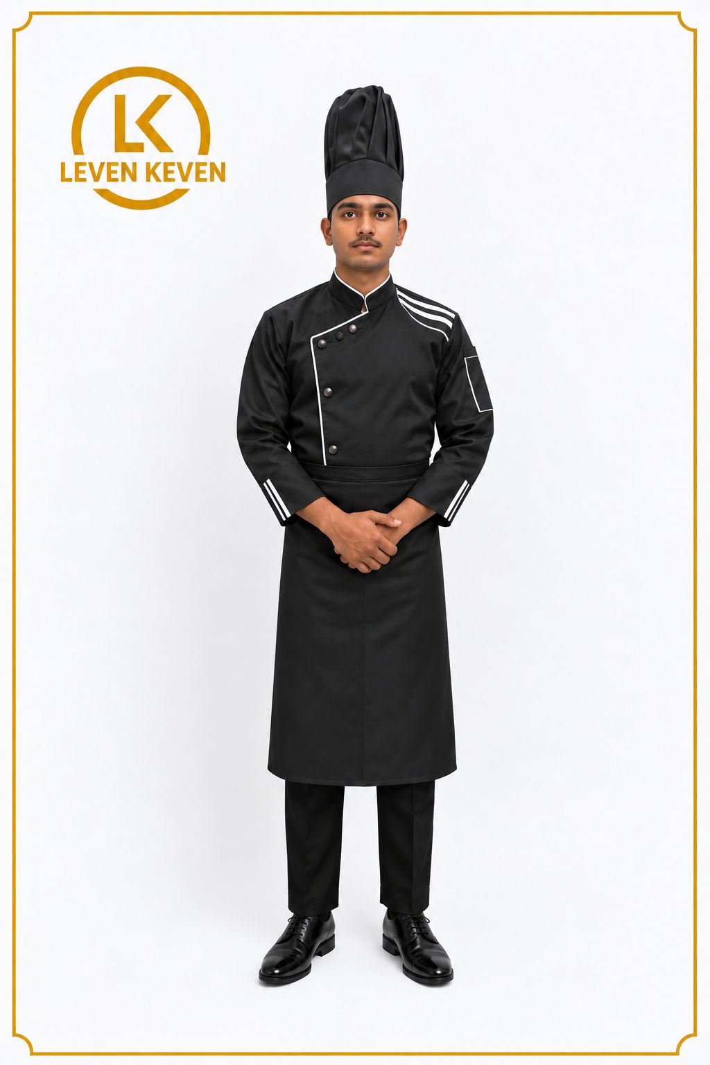 Black Chef Coat with White Piping