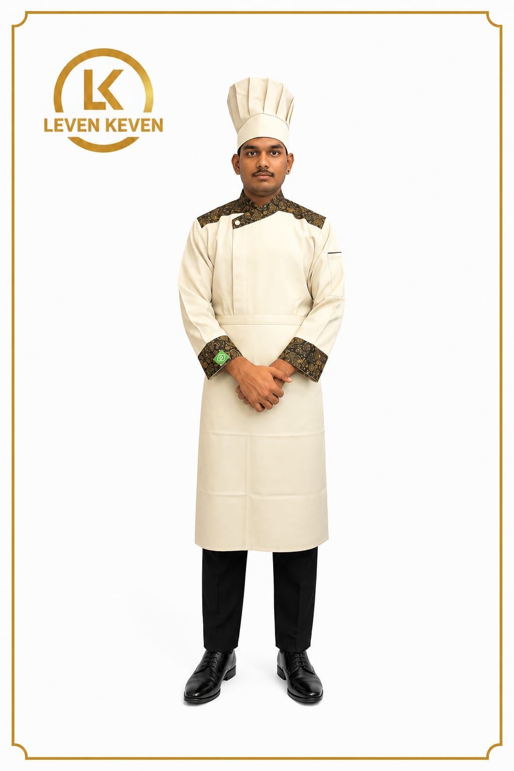 Cream Chef Coat with Brown Print Trim