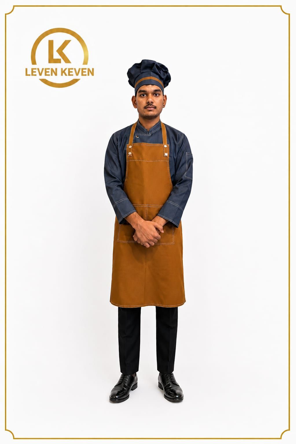 Denim Blue Chef Shirt with Tan Bib Apron