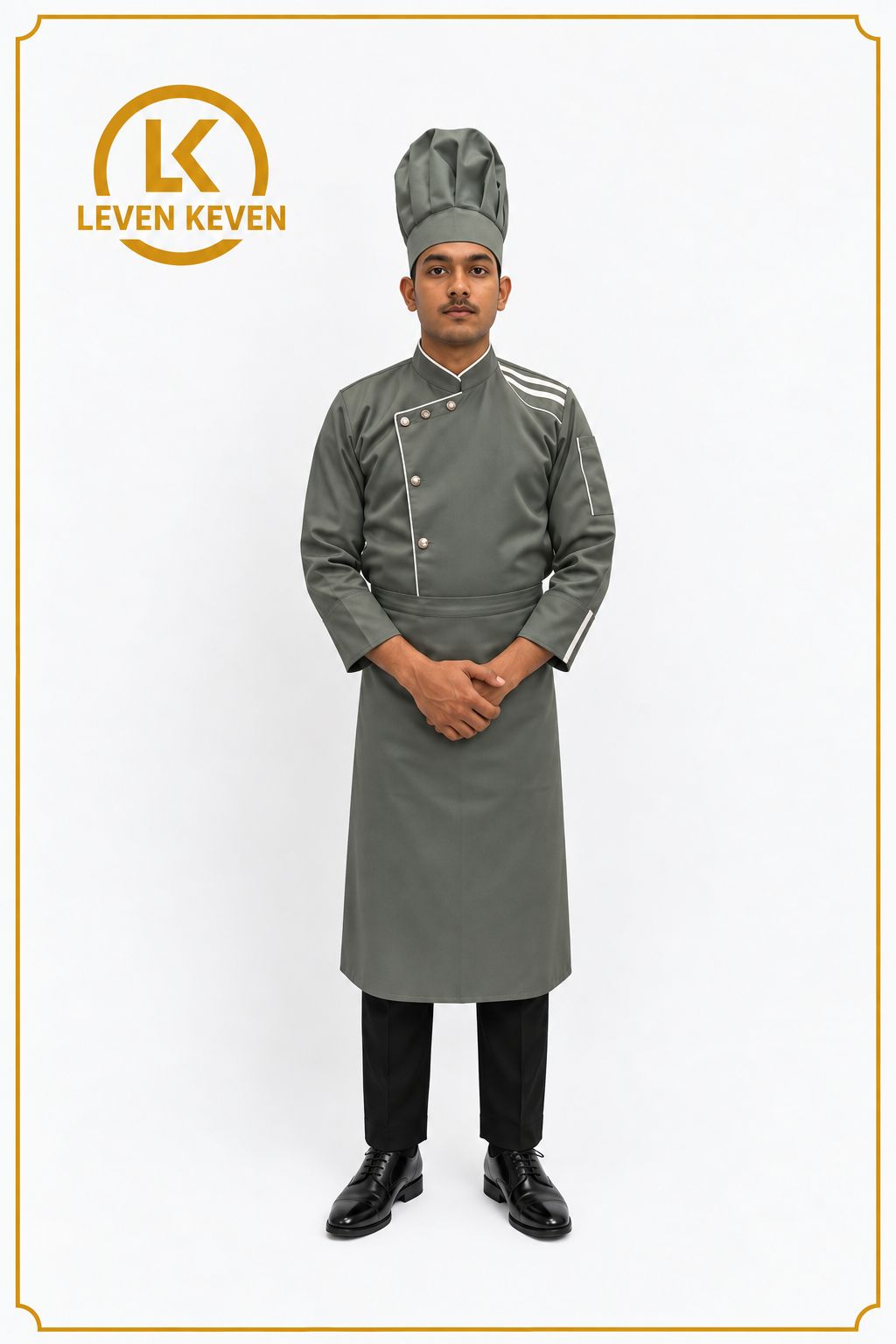 Grey Chef Coat with White Piping