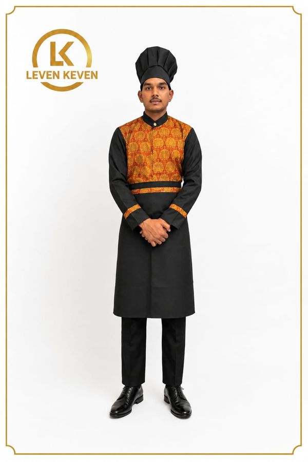 Black Chef Coat with Orange Printed Front