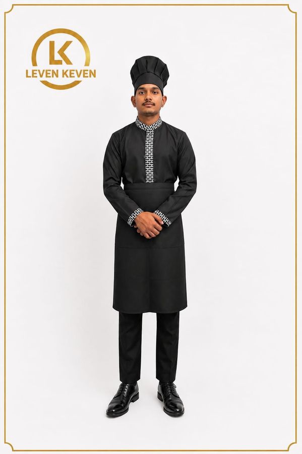 Black Chef Coat with White Embroidered Placket