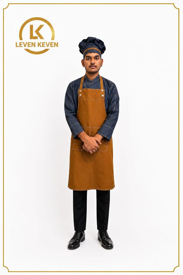 Denim Blue Chef Shirt with Tan Bib Apron
