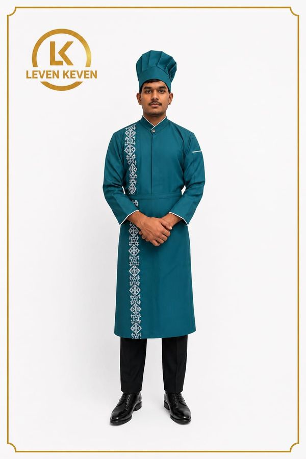Teal Chef Coat with White Embroidery