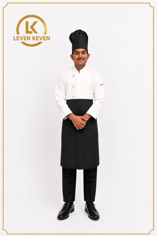 White Chef Coat with Black Apron