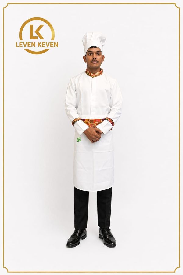 White Chef Coat with Printed Waist Band