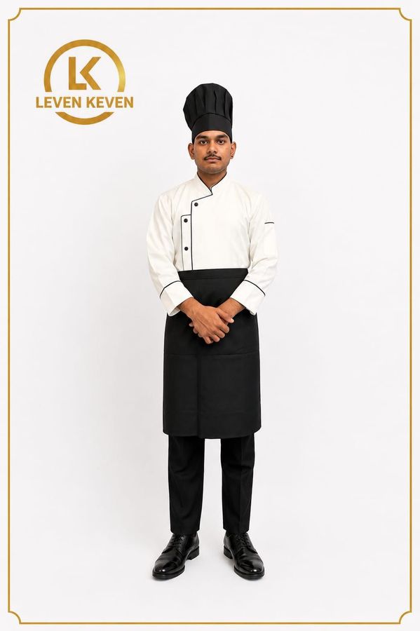 White Double Breasted Chef Coat with Black Piping
