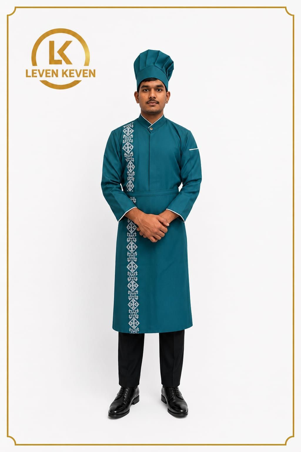 Teal Chef Coat with White Embroidery