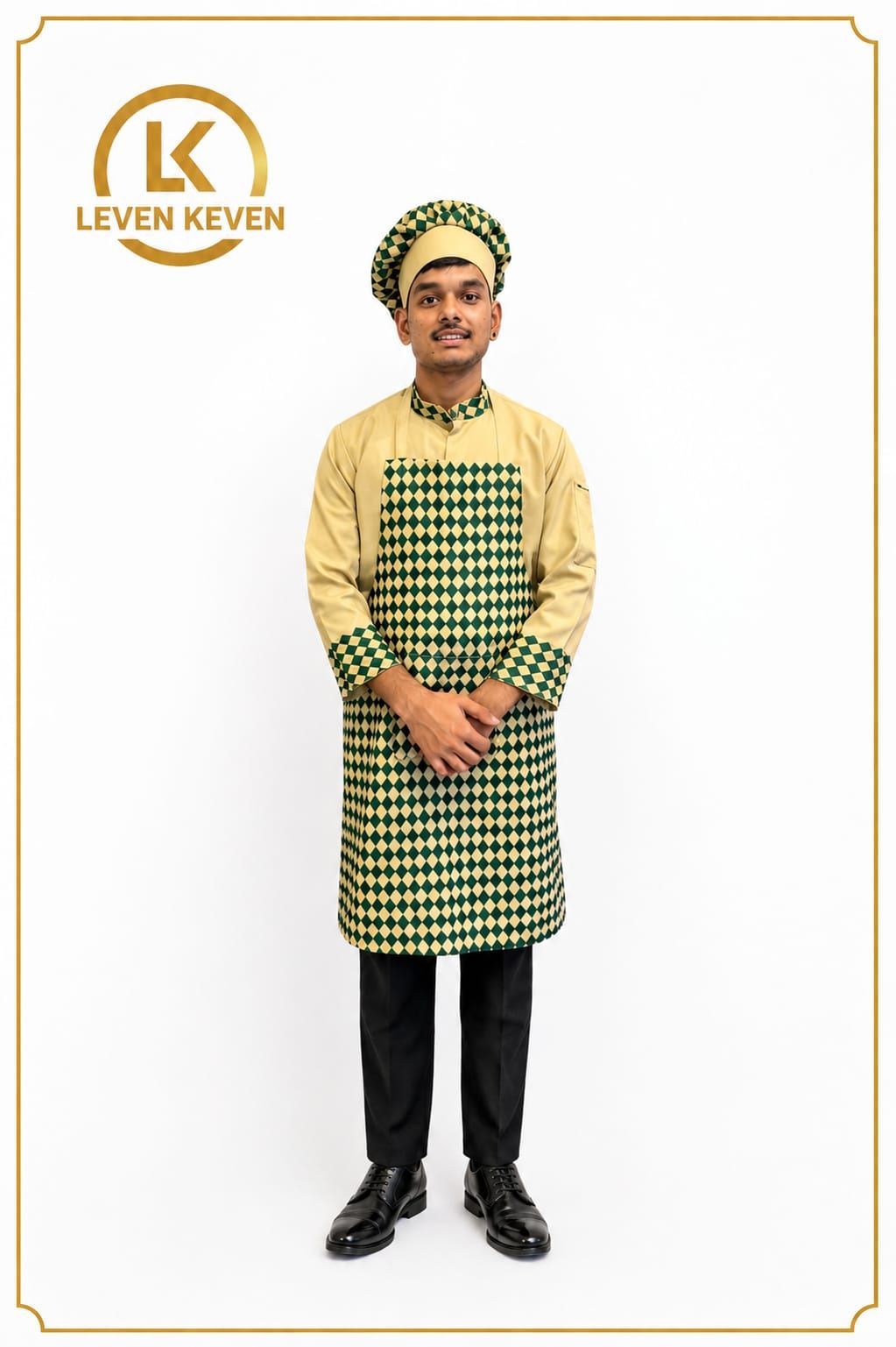Yellow Chef Coat with Green Diamond Print Apron