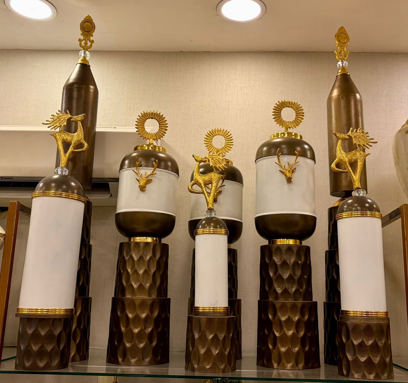 Brown and White Showpieces with Gold Deer