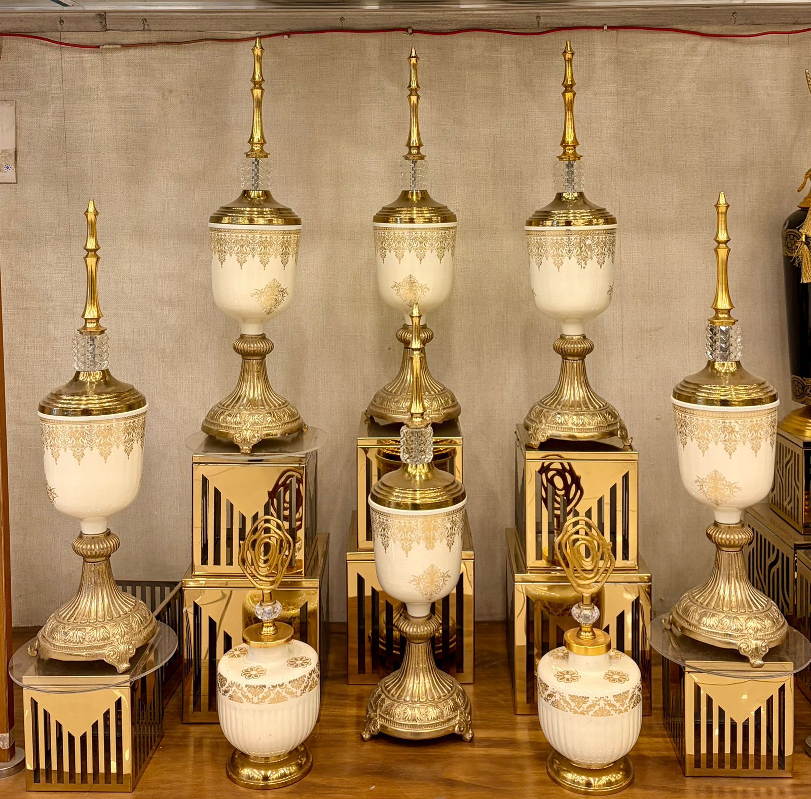 Ivory and Gold Showpieces with Tall Spires
