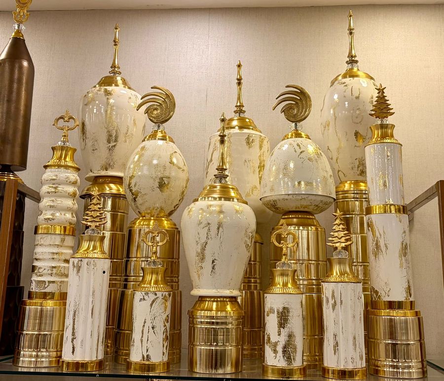 White and Gold Marble Look Showpieces