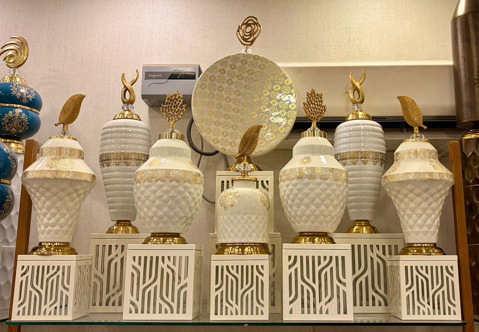 White and Gold Showpieces with Bird Tops
