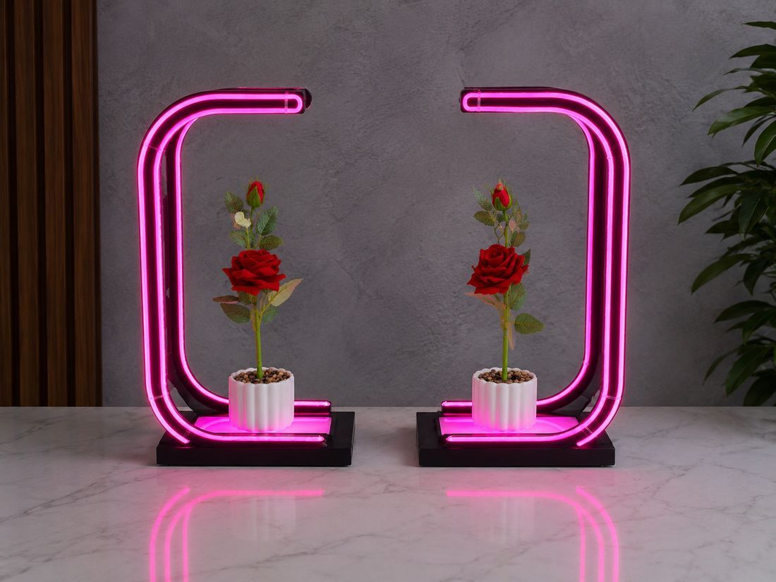 Pink Neon Table Décor Stands, Pair