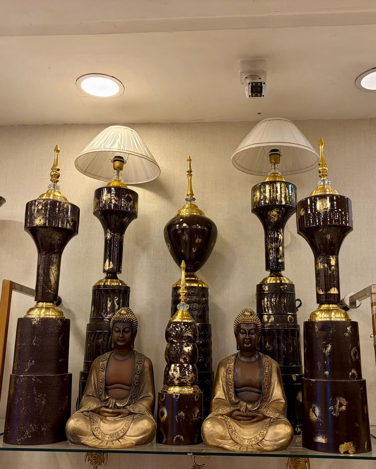 Brown Showpieces with Lamps and Buddha Statues