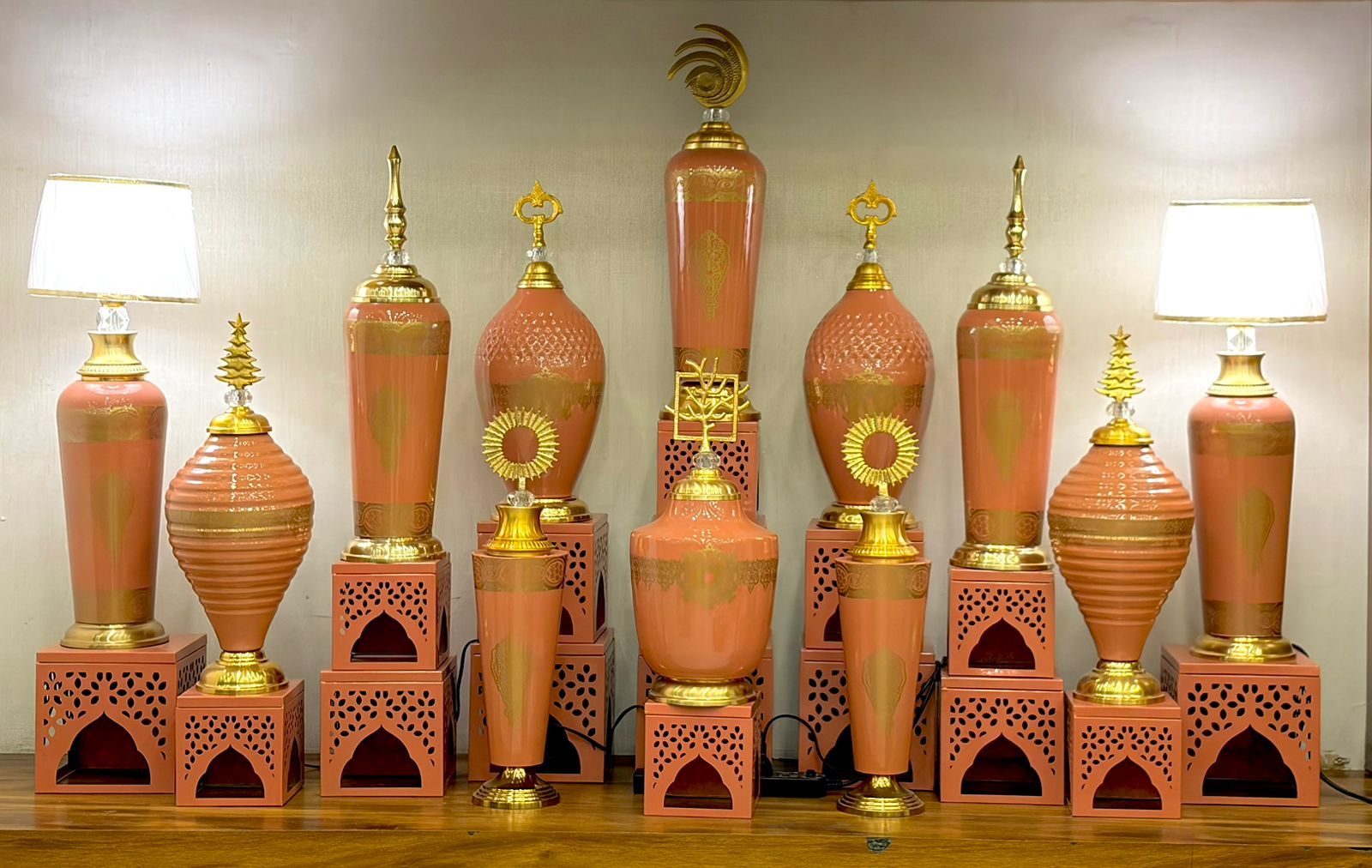 Peach and Gold Showpieces with Table Lamps