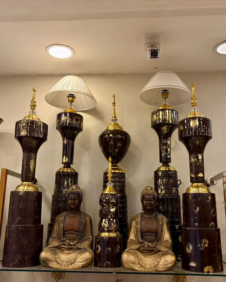 Brown Showpieces with Lamps and Buddha Statues