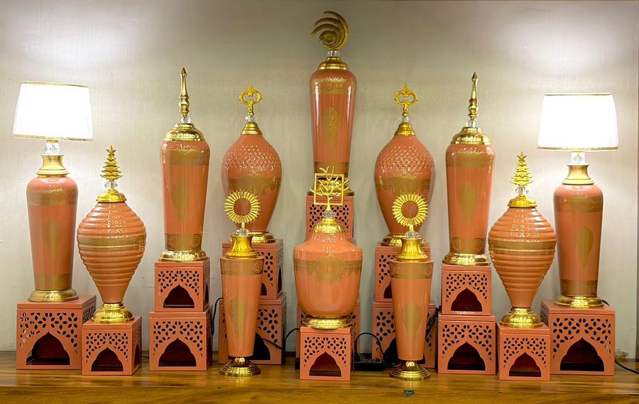 Peach and Gold Showpieces with Table Lamps