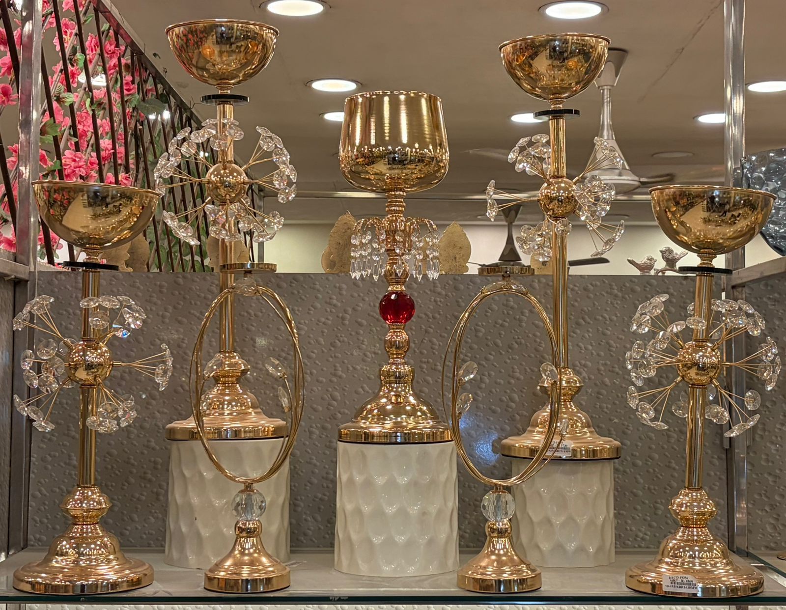 Gold Bowl Stands with Crystal Rings
