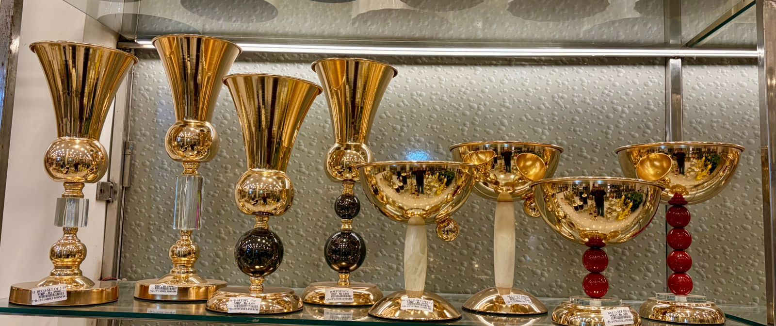 Gold Goblet Vases with Coloured Stems