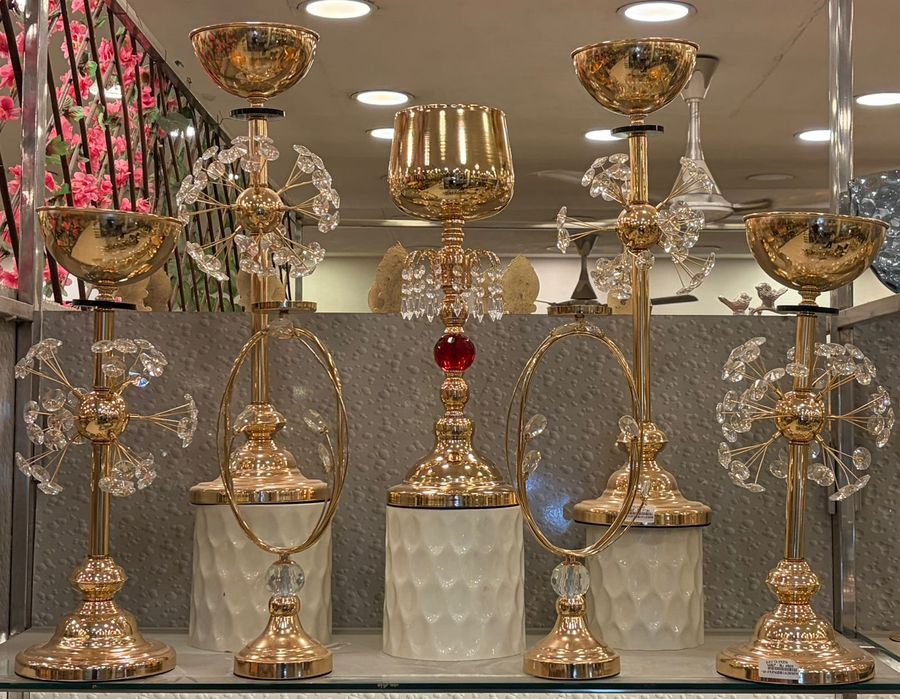 Gold Bowl Stands with Crystal Rings
