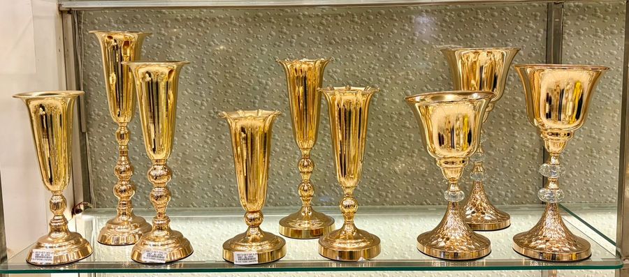 Gold Flute Vases with Crystal Stems