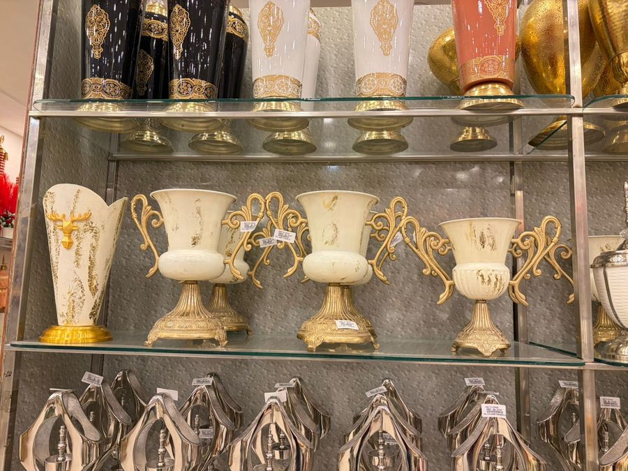 White and Gold Vases with Scroll Handles
